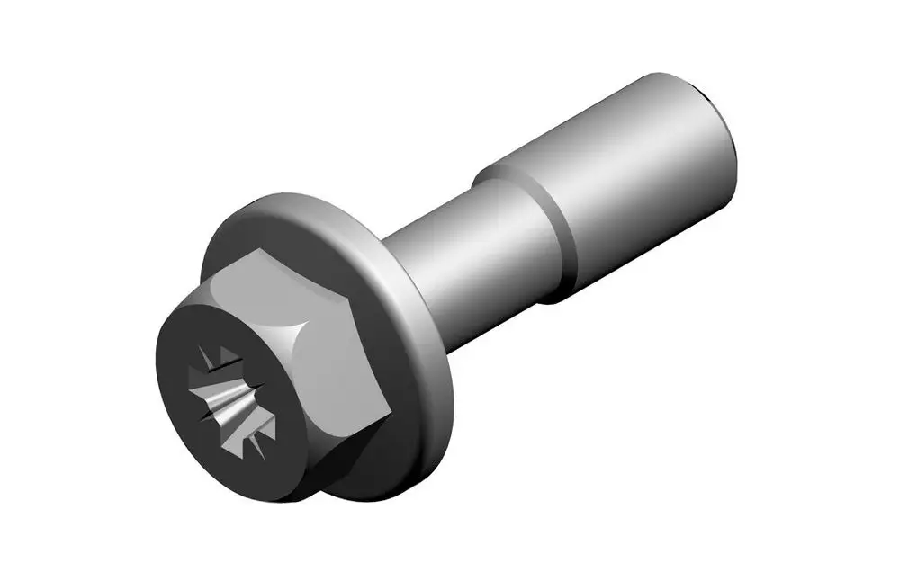 Silberne Schraube mit einem kreuzförmigen Antrieb und flachem Kopf, dargestellt in einfacher Form. Produkt ist von der Marke Bosch.